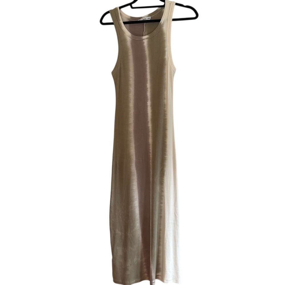 Mango MNG Ribbed Tie Dye Maxi Dress Tan Brown Sleeveless Tank Column XS